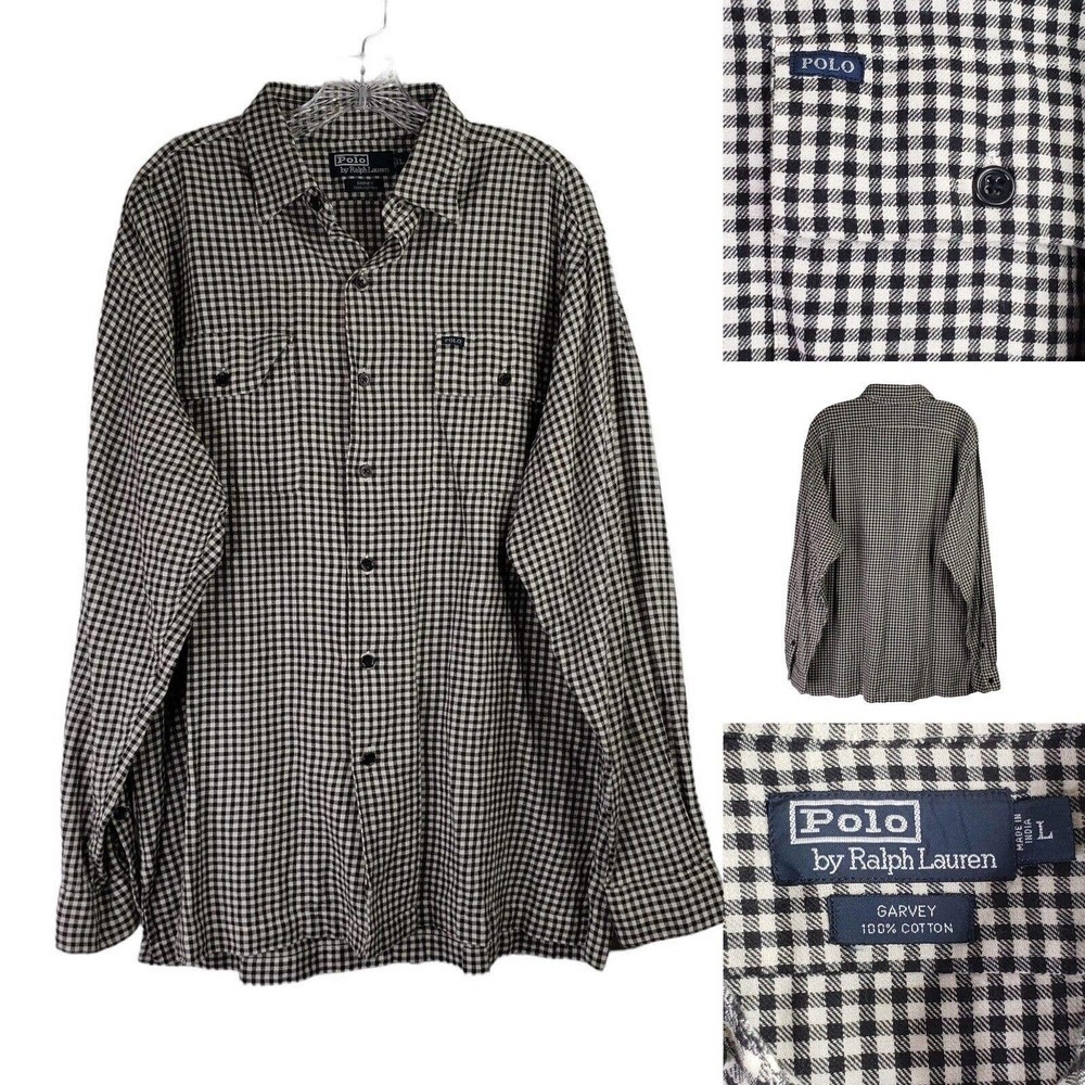Polo Ralph Lauren Oxford Shirt Men's L Black Gingham Check LS Button Down Garvey